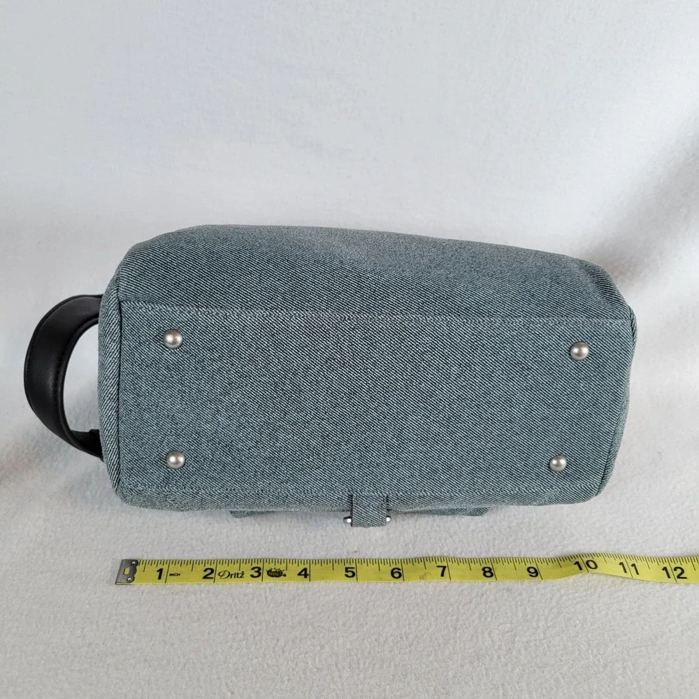 Aimee Kestenberg Womens Essex Denim Leather Shoulder Bag Purse Blue Retro 80s